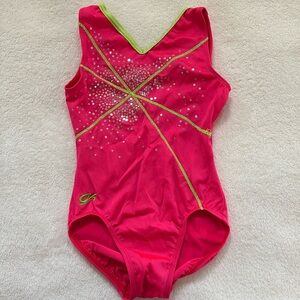 GL Elite gymnastics leotard pink and green size ADULT XS